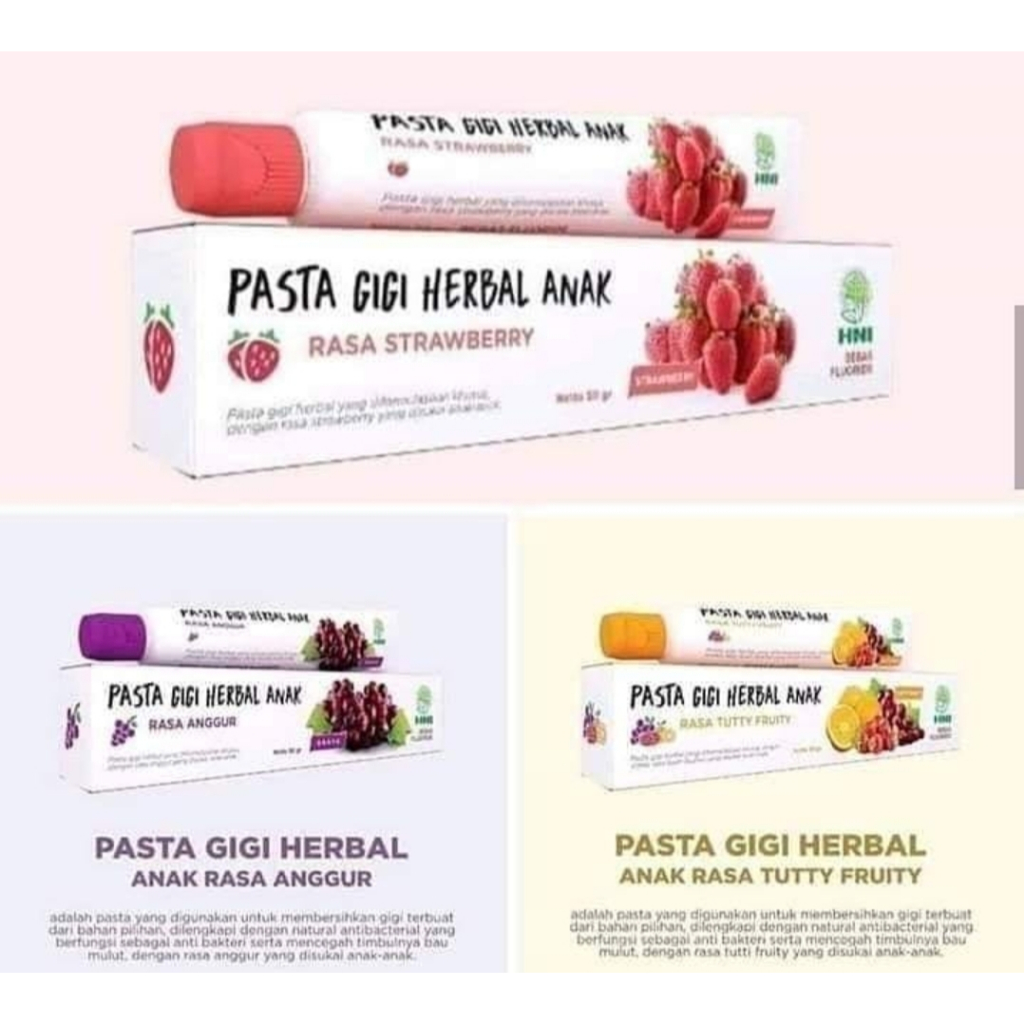 Pasta Gigi Herbal (PGH) Anak 50gr Original HNI HPAI - Odol Anak Anggur Strawberry