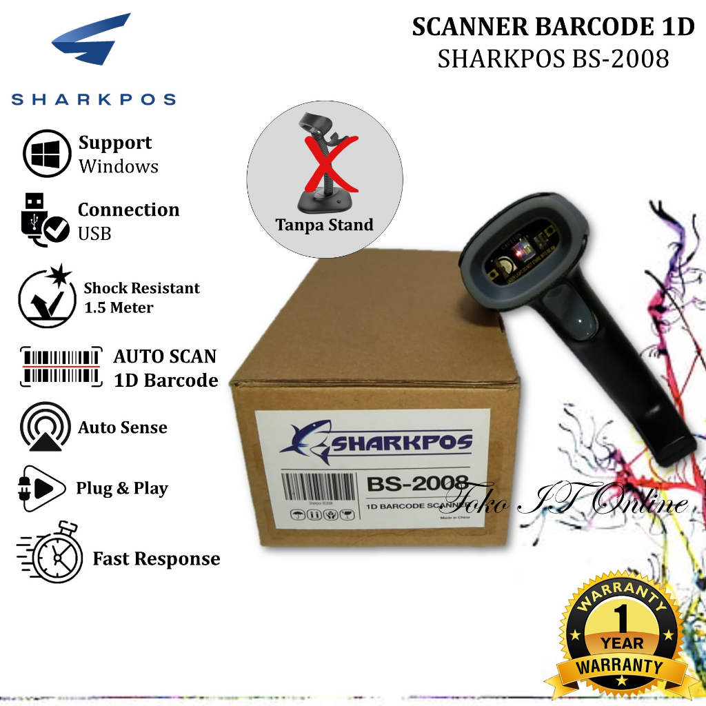 SHARKPOS BS 2008 1D BARCODE SCANNER BS2008 BARCODE SCANNER 1D HANDHELD KABEL USB