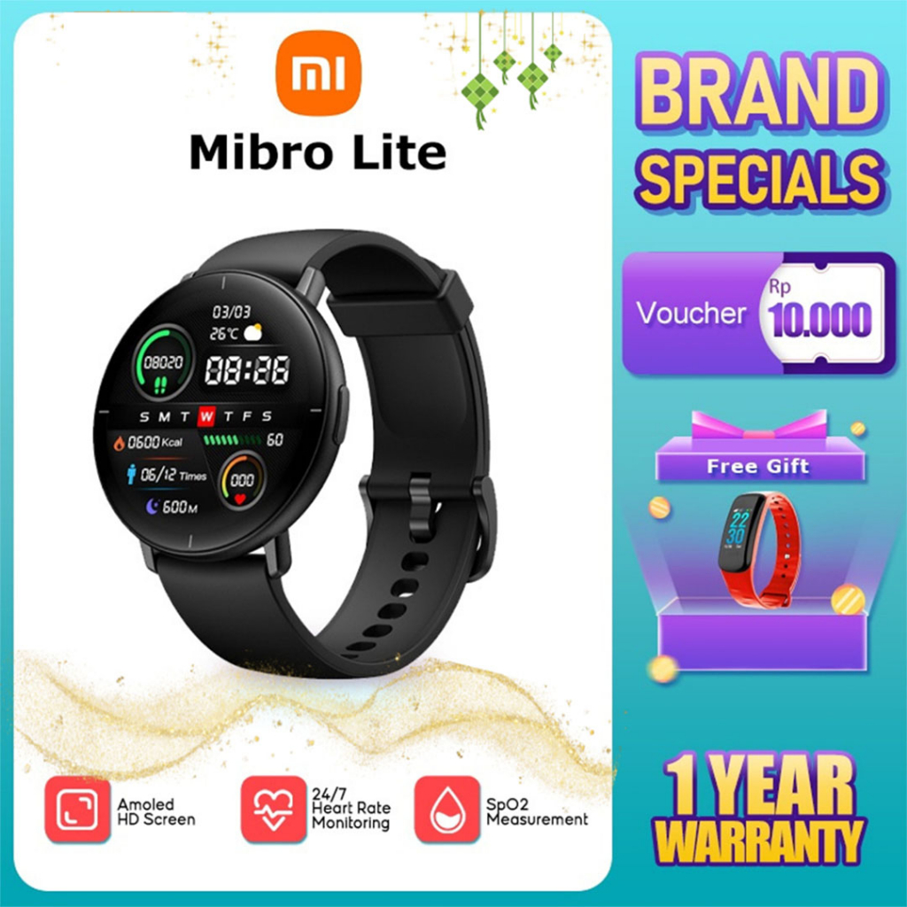 Xiaomi Mibro lite fashion 1.3 inch smartwatch  jam tangan pintar Amolen screen waterpoof Heart Rate Monitor, SpO2 Calorie Count, Step Count, Sleep Monitor, Alarm