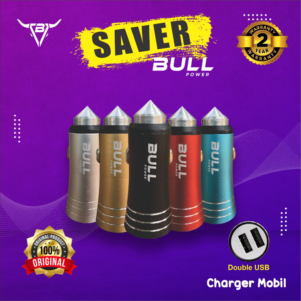 CHARGER MOBIL BULL BESI DUAL USB 2.1AMPERE ORIGINAL 100%