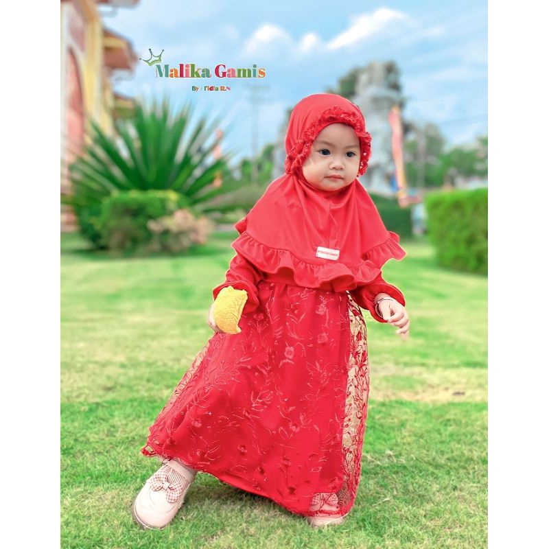 Gamis Anak Perempuan Maroon - Gamis Bayi Brukat Terbaru - Gamis Pesta - Busana Gamis Bayi Satu Set J