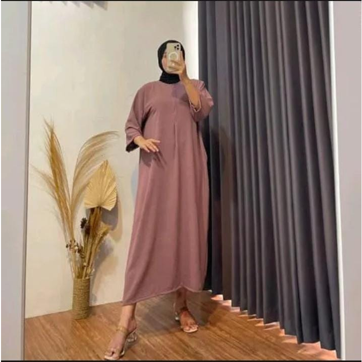 Daster Polos Lengan 3/4 Dres Aurel Polos Midi Dres Busui Wanita Kekinian