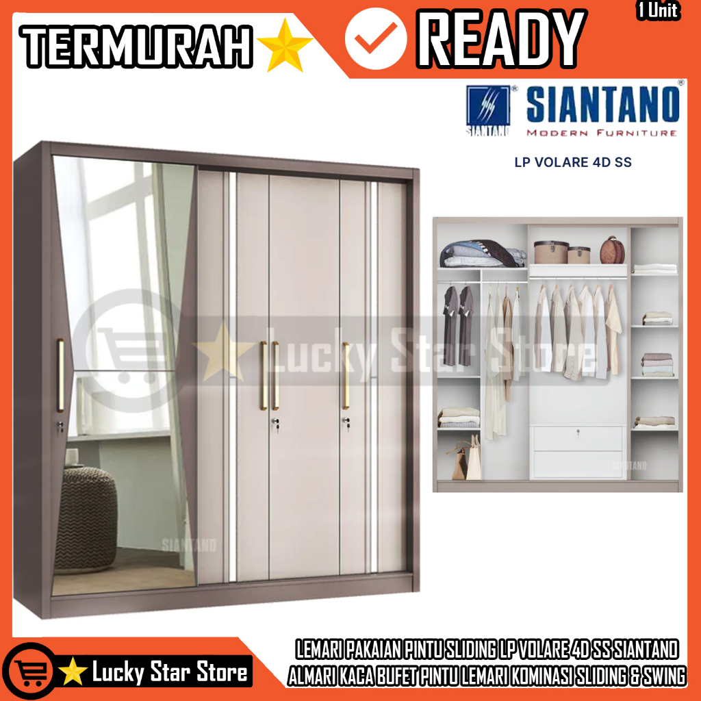 (KARGO) SIANTANO LEMARI ALMARI BUFET PAKAIAN PINTU SLIDING LP VOLARE 4D SS PINTU LEMARI KOMINASI SLI