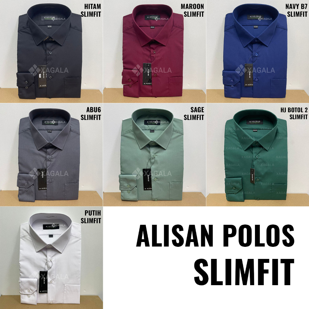 ALISAN KEMEJA PRIA SLIMFIT TANGAN PANJANG POLOS