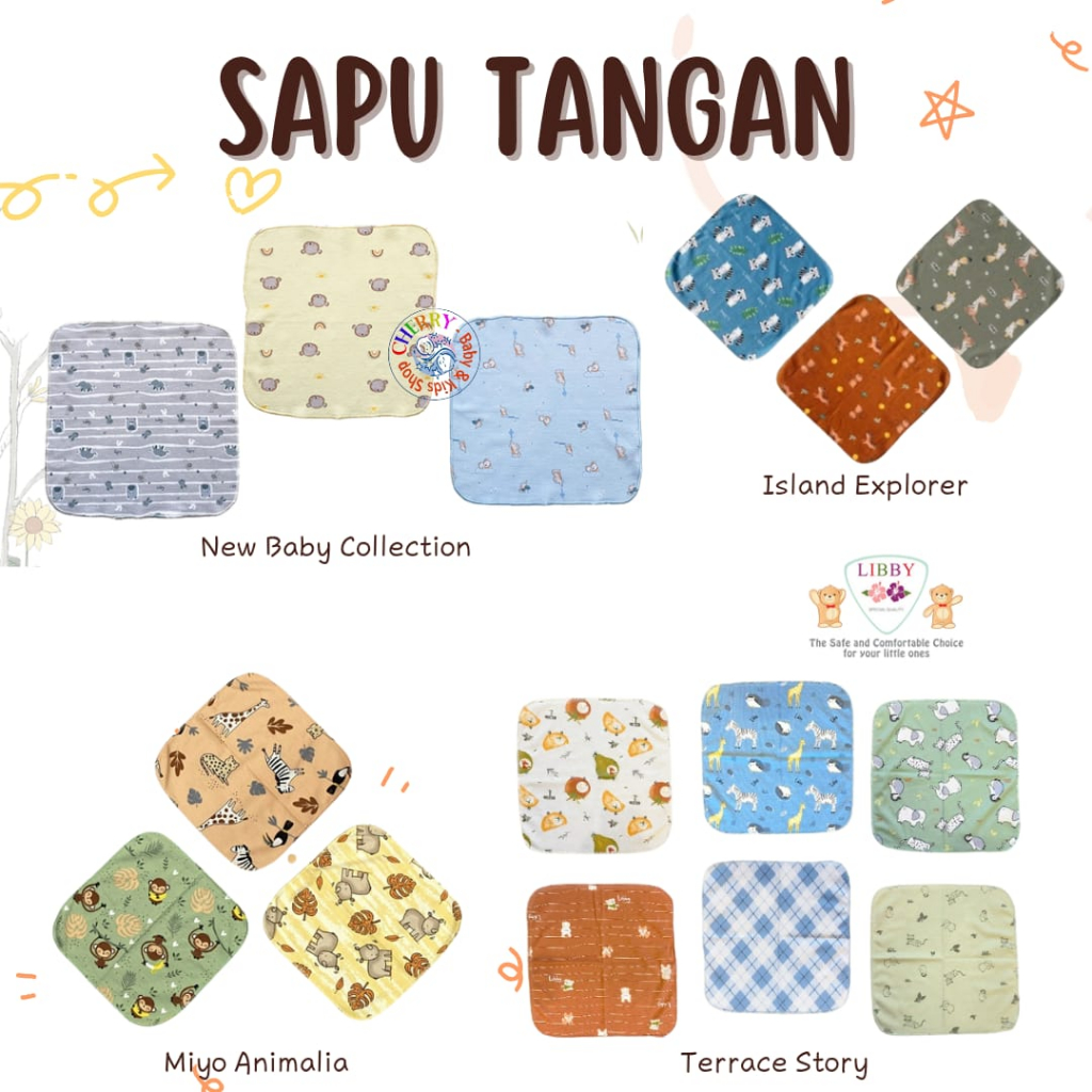 3 pcs Sapu Tangan Libby / MIYO Cotton Bahan Lembut CBKS