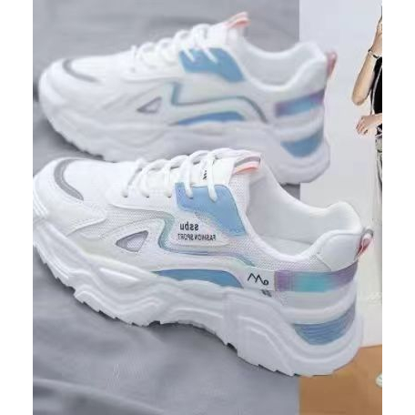 Sepatu Wanita Sneakers Tinggi Import Premium Casual Putih 2212-Blue