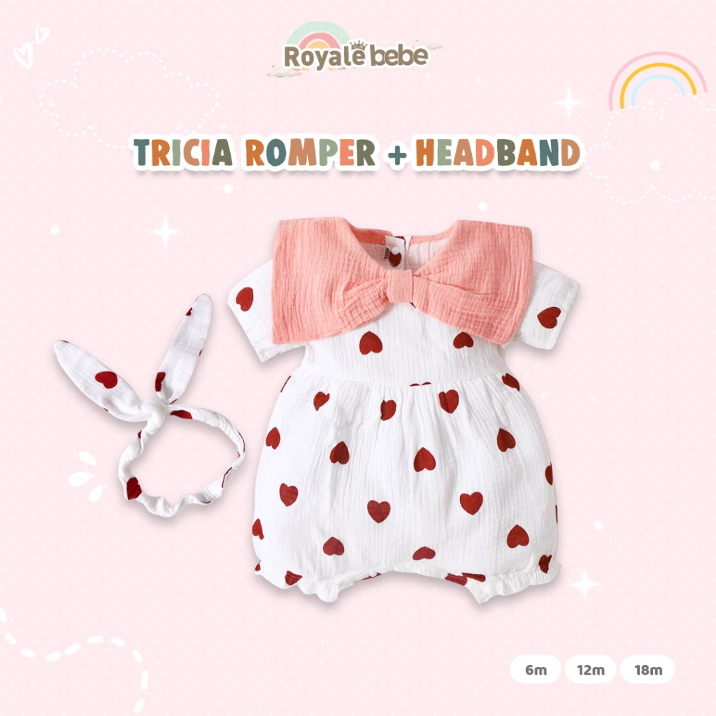 ROYALE BEBE CHIN SUN ROMPER / EUNJI ROMPER / TRICIA ROMPER / HAE SUN ROMPER / HAE RAN ROMPER BAJU ROMPER ANAK BAYI + HEADBAND / TOPI ROMPER ANAK BAYI PEREMPUAN 6-18 BULAN