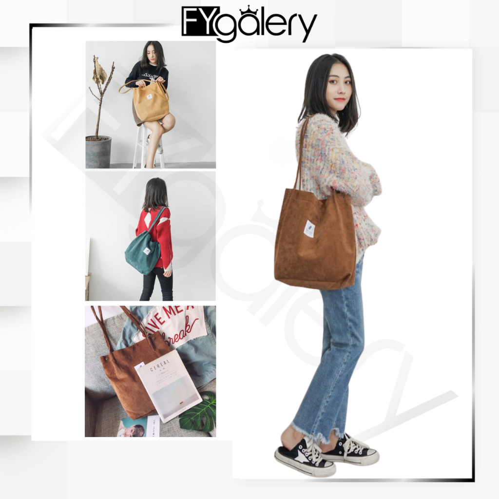 FYGALERY FYG1318 Tas Bahu Wanita Kanvas Tote Bag Fashion Korea Murah