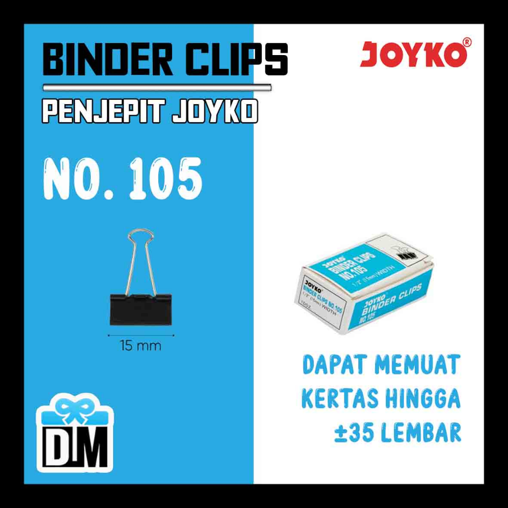 

Binder Clips No 105 15mm 0.5 inch Joyko Japan Original Penjepit Jepitan Jepit Kertas Buku Pengikat Penggabung dll