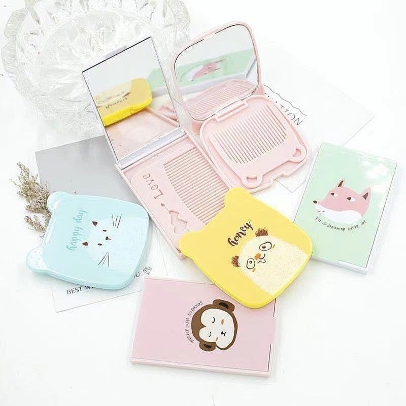 `ღ´ PHINKL `ღ´ Cermin Lipat mini + sisir boneka travel saku lucu kuping