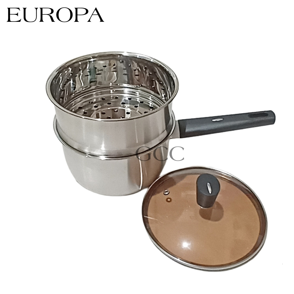 A1 PAnci Kukus Kecil Tutup Kaca 18Cm Sauce Pan Steamer Pot EUROPA Stainless Steel Tebal