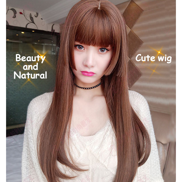 Wig Women Long Hair Natural dan Realistic Wig Straight Hair Middle Korean Style Princess