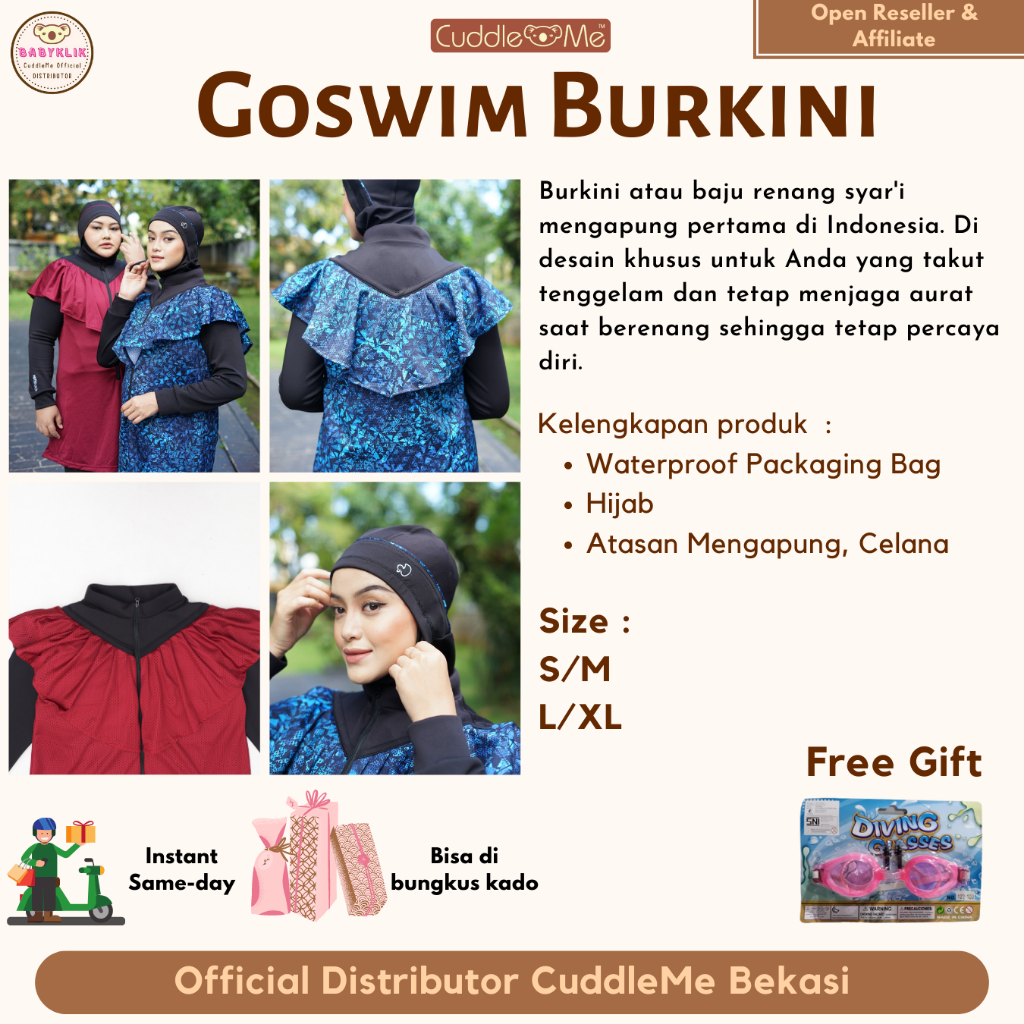 BAJU RENANG MUSLIMAH MENGAPUNG GOSWIM FLOATING BURKINI - BAJU RENANG DEWASA