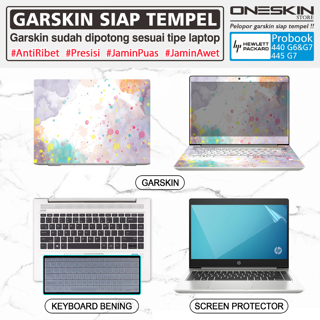 Garskin Sticker Laptop Pelindung Keyboard Screen Protector HP ProBook 440 G6 G7/445 G7 Gambar Full Body Silikon Bening Warna Glossy Doff Anti Blueray