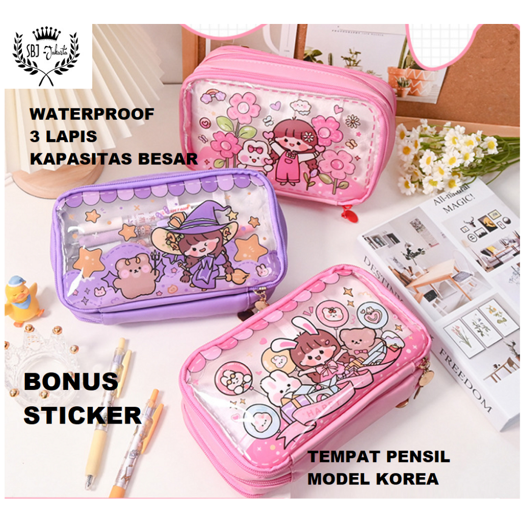 Tempat pensil Kotak Pensil cewek 3 LAPIS waterproof Sabrina Series