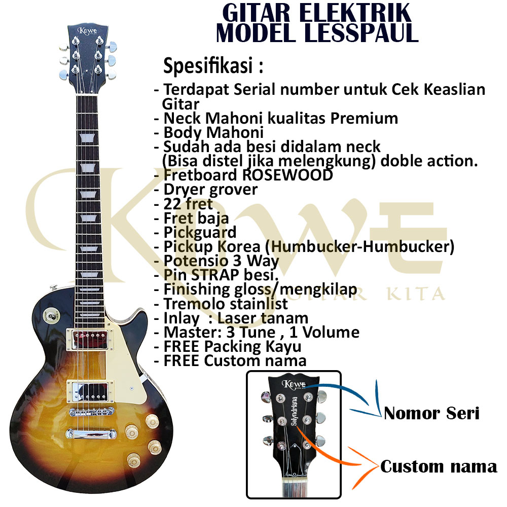 Gitar Elektrik Merk Kowe Original Model Lesspaul Best Seller