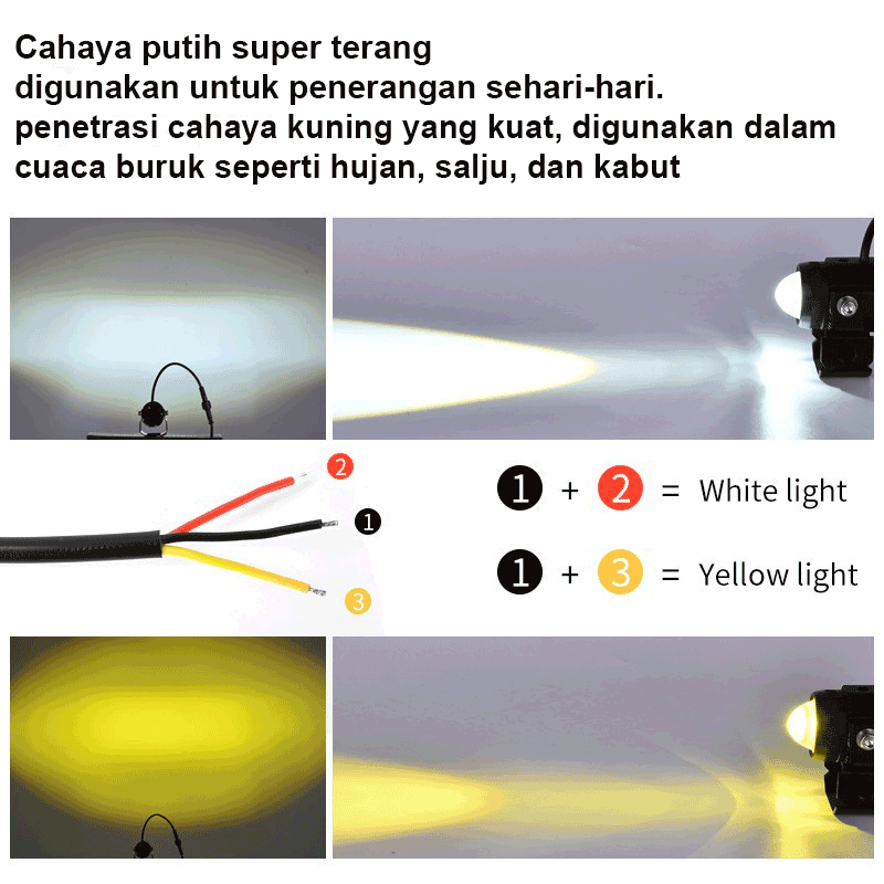 ID ZACRO ORIGINAL LAMPU TEMBAK LASER MOTOR PENGGERAK EKSTERNAL 2 WARNA HIGH LOW PUTIH KUNING