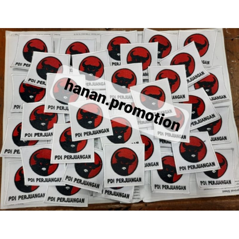 BADGE LOGO PDIP GANJAR KOTAK TERBARU BORDIR KOMPUTER