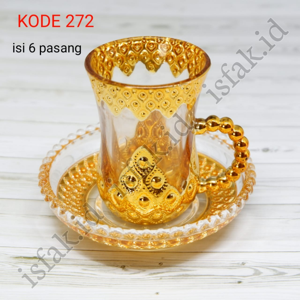 Gelas Cangkir Set Tatakan Piring Isi 6pcs Cawan Teh Arab Turki Sahi Kopi Cantik 6 Pasang