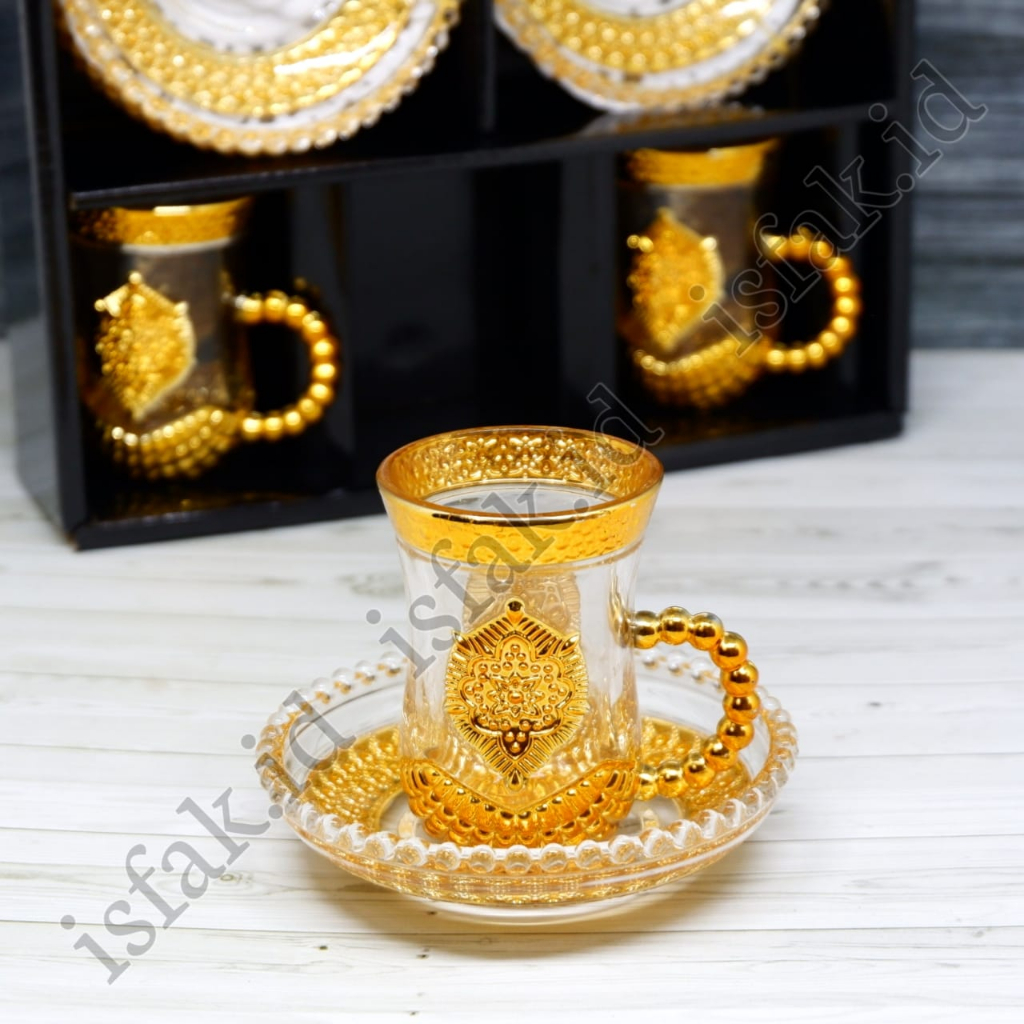 Gelas Cangkir Set Tatakan Piring Isi 6pcs Cawan Teh Arab Turki Sahi Kopi Cantik 6 Pasang