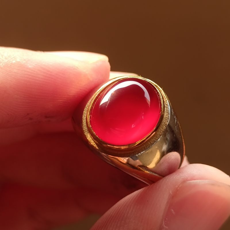 cincin Batu Akik natural asli red baron giwang merah kristal