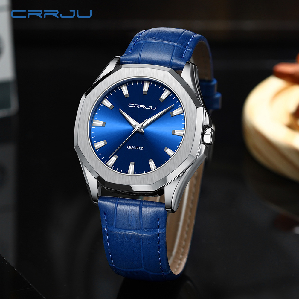 CRRJU Jam Tangan Pria Original Anti Air Kulit Tahan Keren Bercahaya Luxury Kuarsa Jam Tangan Cowok COD Model 5015