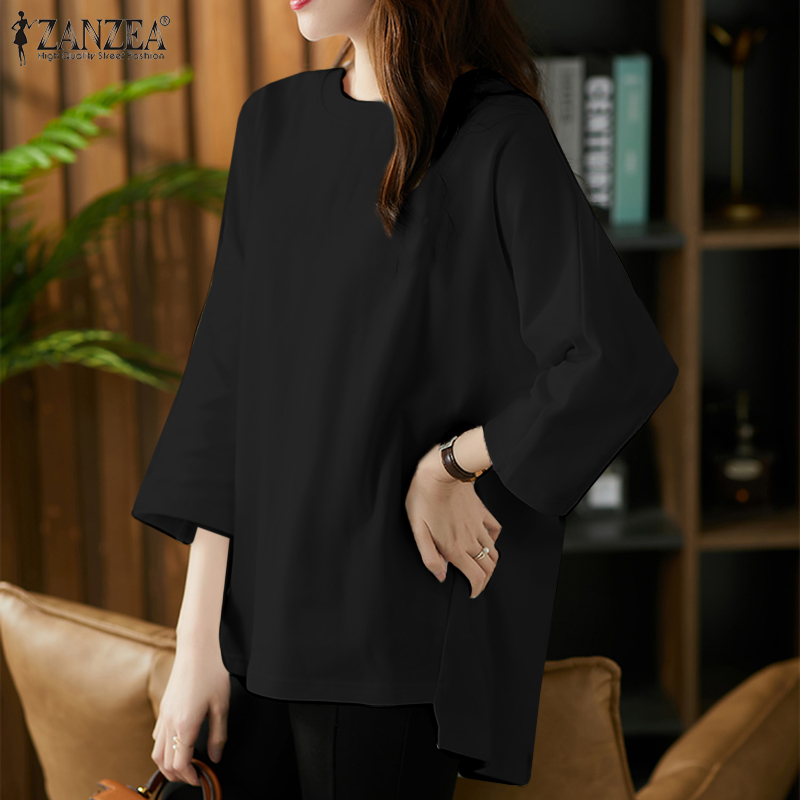 ZANZEA Women Korean Leisure Solid Color Street Fashion Knitted Long Sleeve Blouse