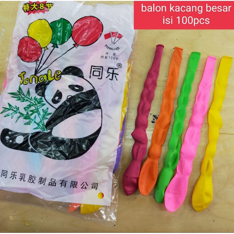 BALON KACANG PANJANG KARET LATEX WARNA WARNI BESAR MEREK PANDA 1 PAK ISI 100 PCS