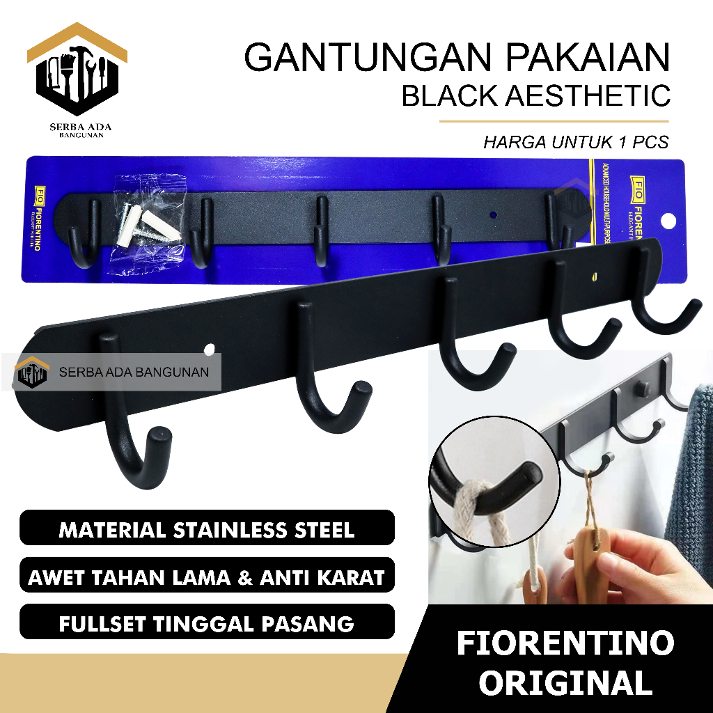 Gantungan Dinding baju Pakaian 5 kaitan Stainless Anti Karat Murah Minimalis Bagus