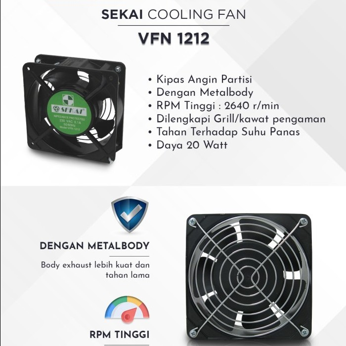 SEKAI Kipas Angin Hisap Partisi Meja 12 cm VFN-1212 Cooling Fan Untuk Video PC Komputer