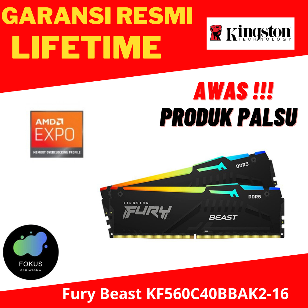 Kingston Fury Beast RGB DDR5 6000MHz 16GB (2x8GB) - KF560C40BBAK2-16