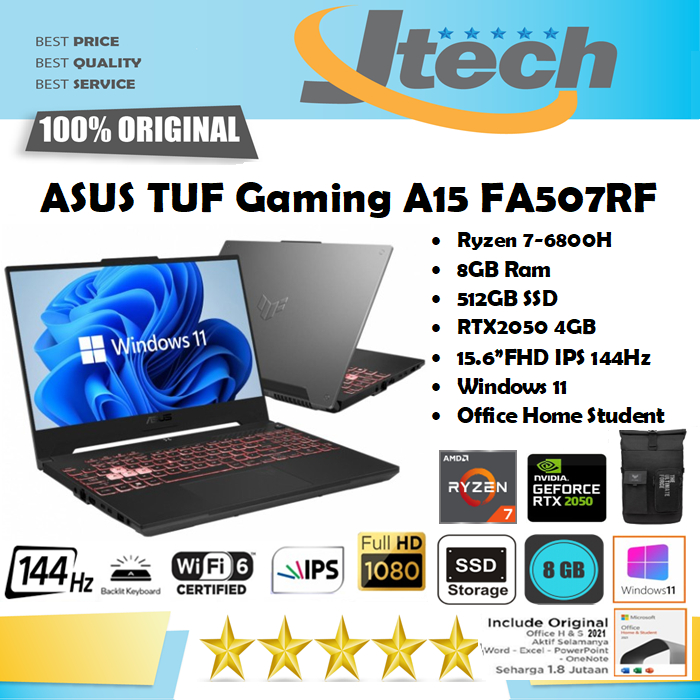 ASUS TUF Gaming A15 FA507RF - Ryzen 7-6800H - RTX2050 - 512GB - 8GB - 15.6&quot;FHD IPS 144Hz - W11 - OHS