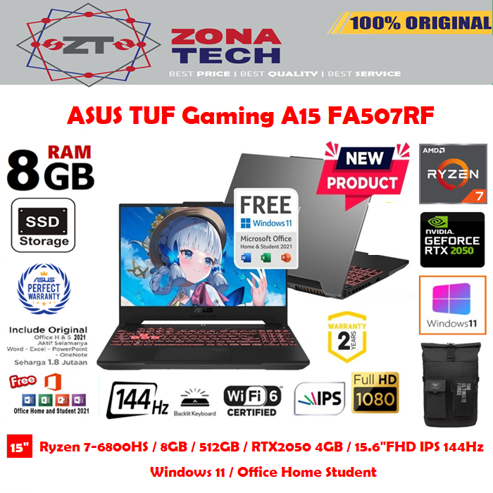 ASUS TUF Gaming A15 FA507RF - Ryzen 7-6800H RTX2050 4GB 512GB SSD 8GB 15.6&quot;FHD IPS 144Hz W11 OHS