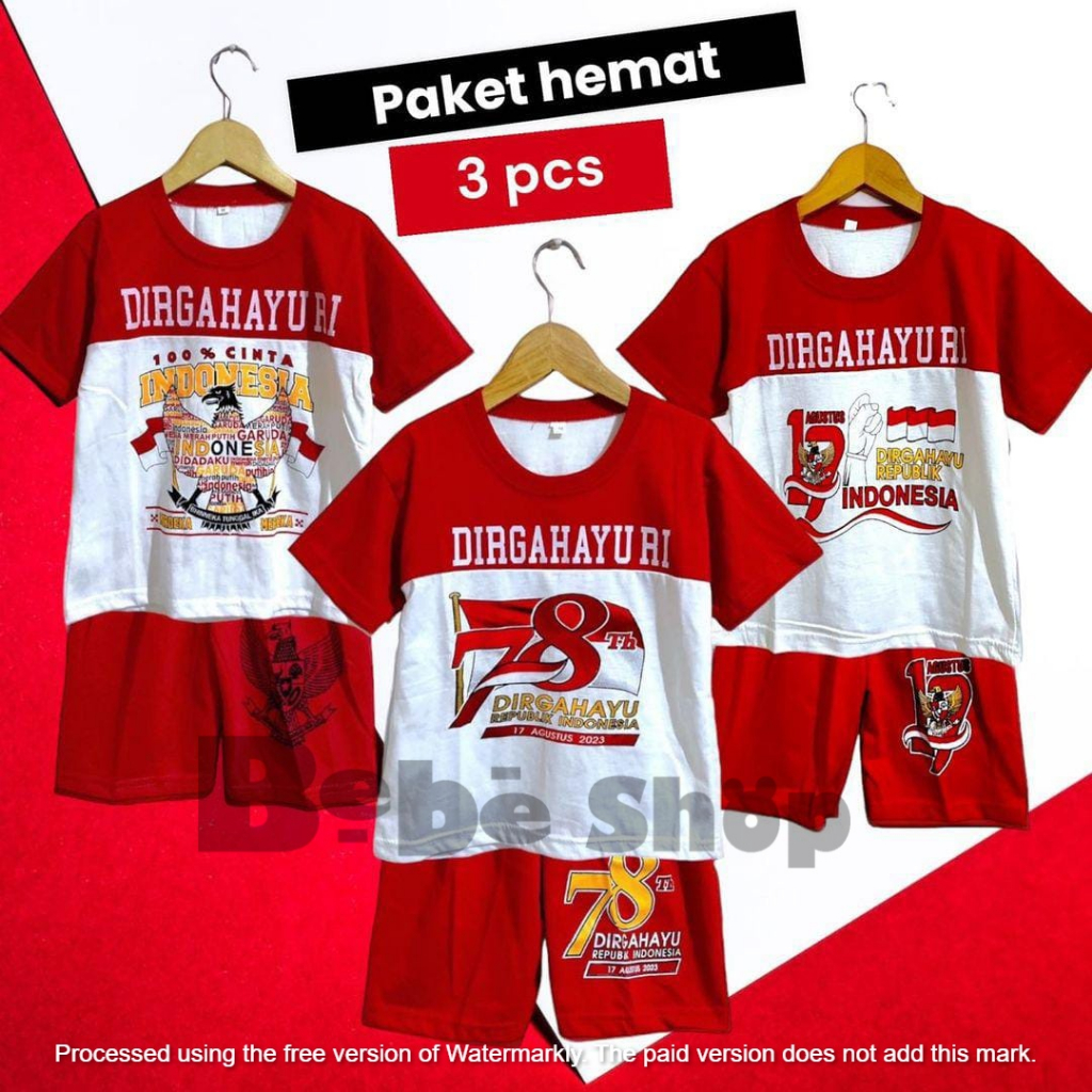 Paket Hemat baju merah putih kemerdekaan indonesia// baju 17 agustus bahan katun usi 1 sampai 12 tahun