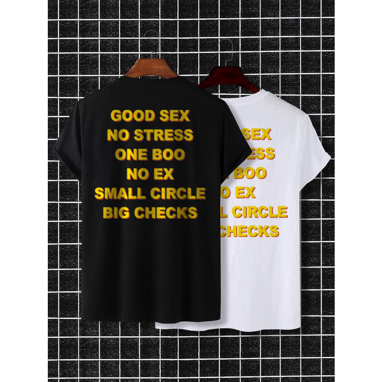 Kaos t shirt Distro Pria Wanita Unisex | Kaos Kata kata Simple | Good Sex No Stress One Boo No Ex Small Circle Big Checks Black And White Cotton Combed 24s - Kuul Indusries