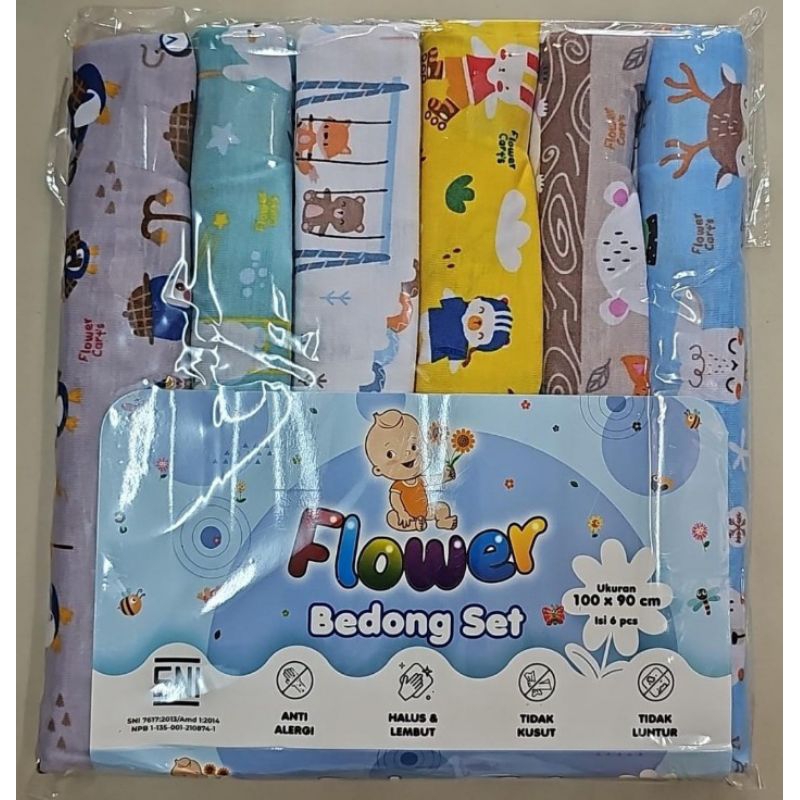 Bedong bayi kaos premium Flower ukuran 100x90cm isi 6pcs