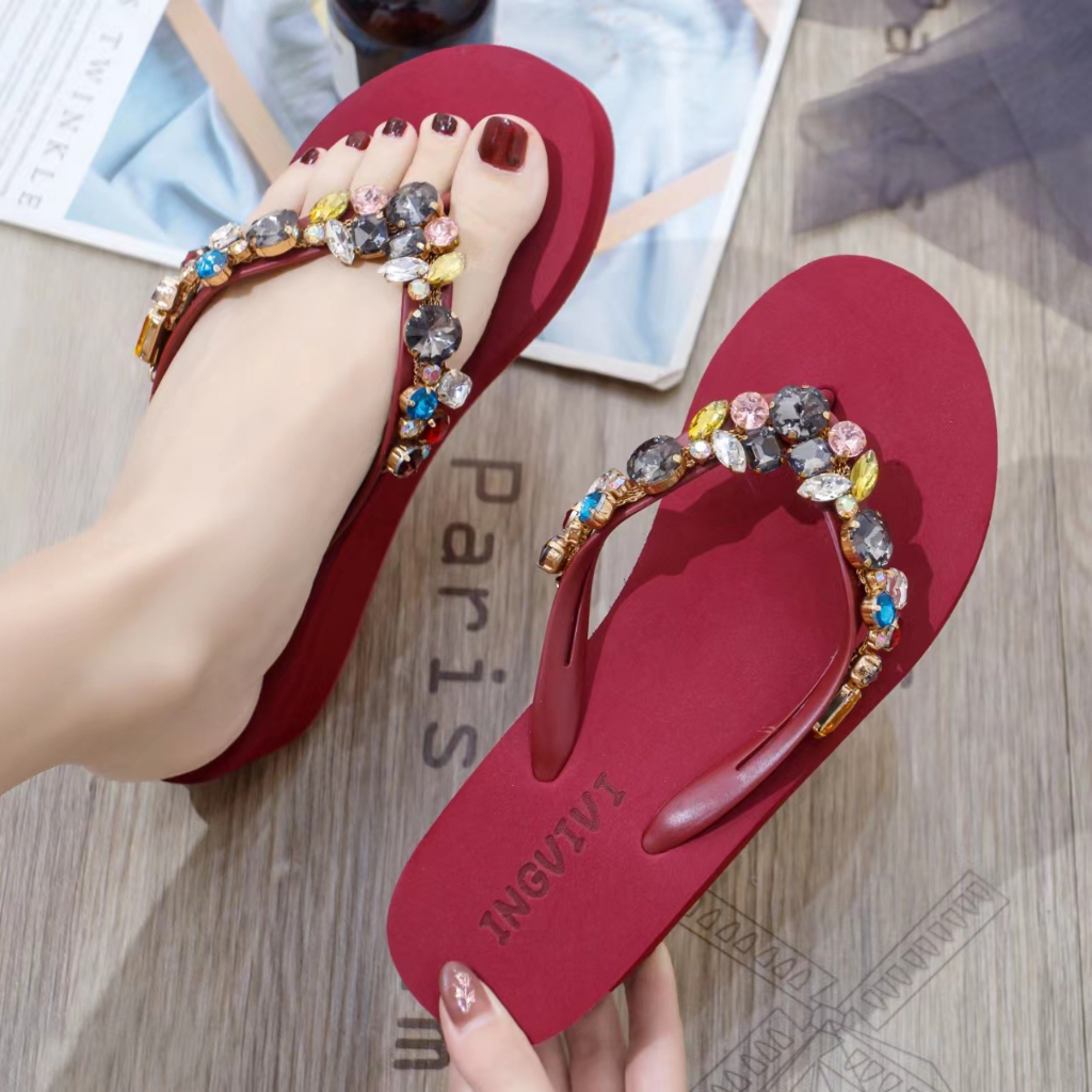 Sandal Jepit INGVIVI Wedges  799 / 719 Sandal Ingvv Swarovsky Wedge Permata / Spon Flip 5cm