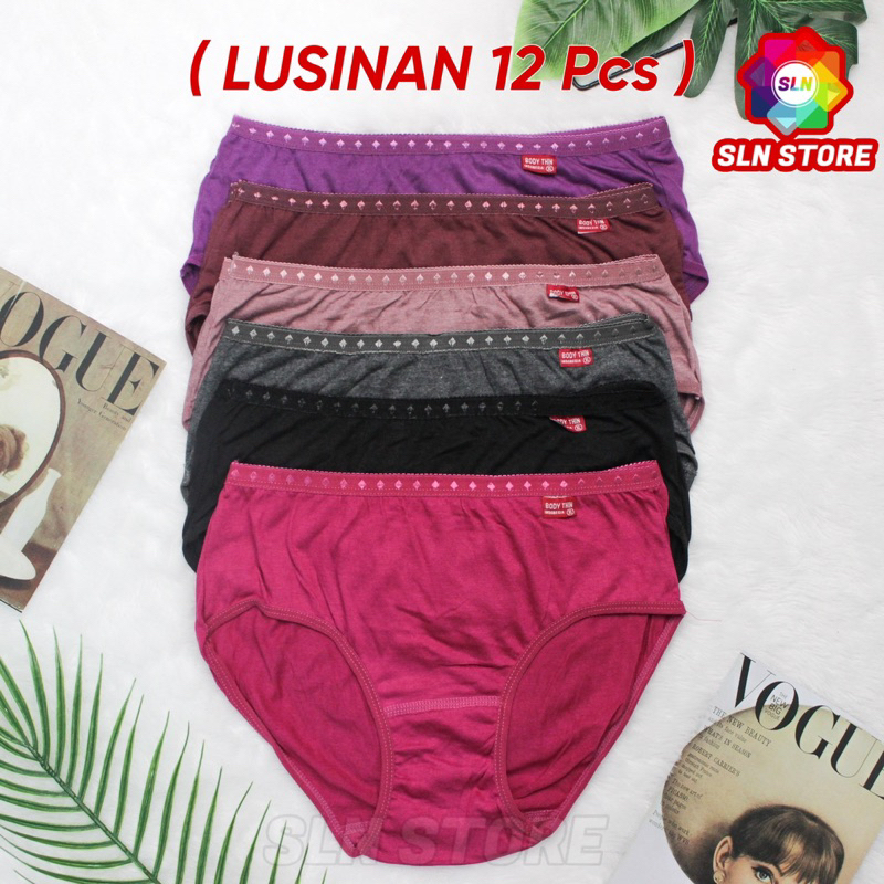 ( 12 Pcs ) Celana Dalam Wanita Dewasa BODYTHIN CD Katun Polos Perempuan Body Thin 2220
