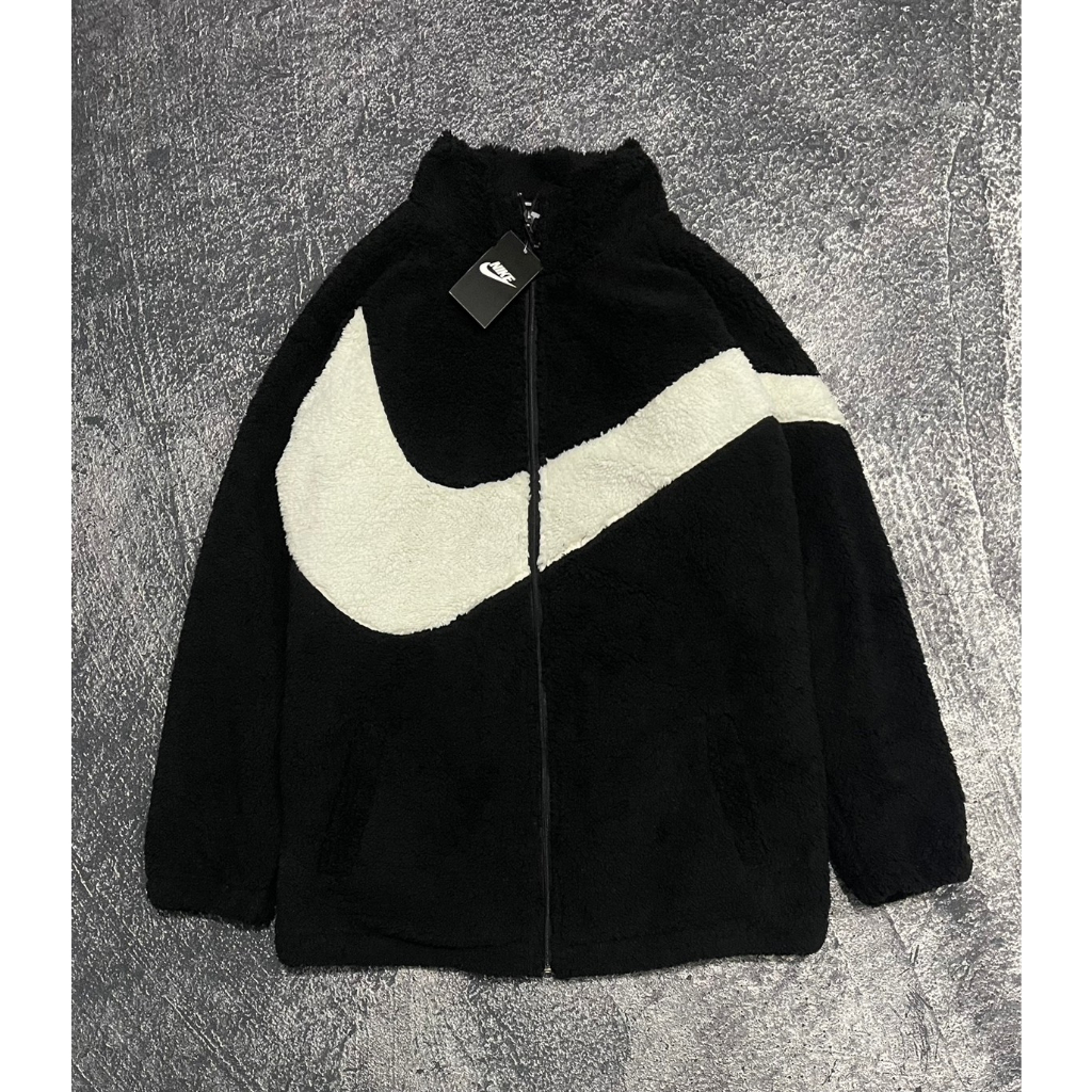 HOODIE ZIPPER SHERPA NIKE BIG SWOOSH HITAM AUTHENTIC PREMIUM