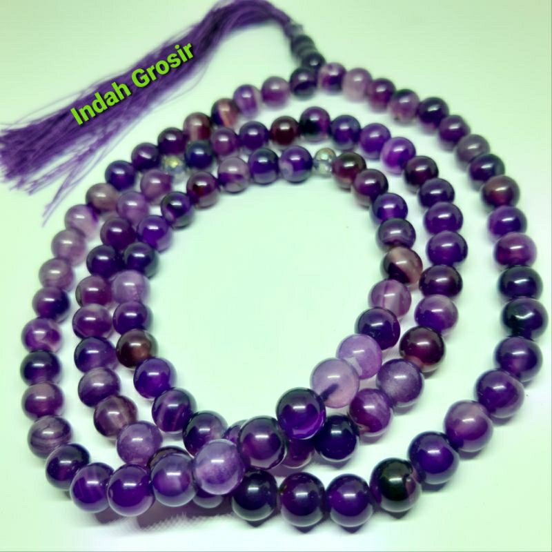 Tasbih batu kecubung ungu belang 8mm 99butir original