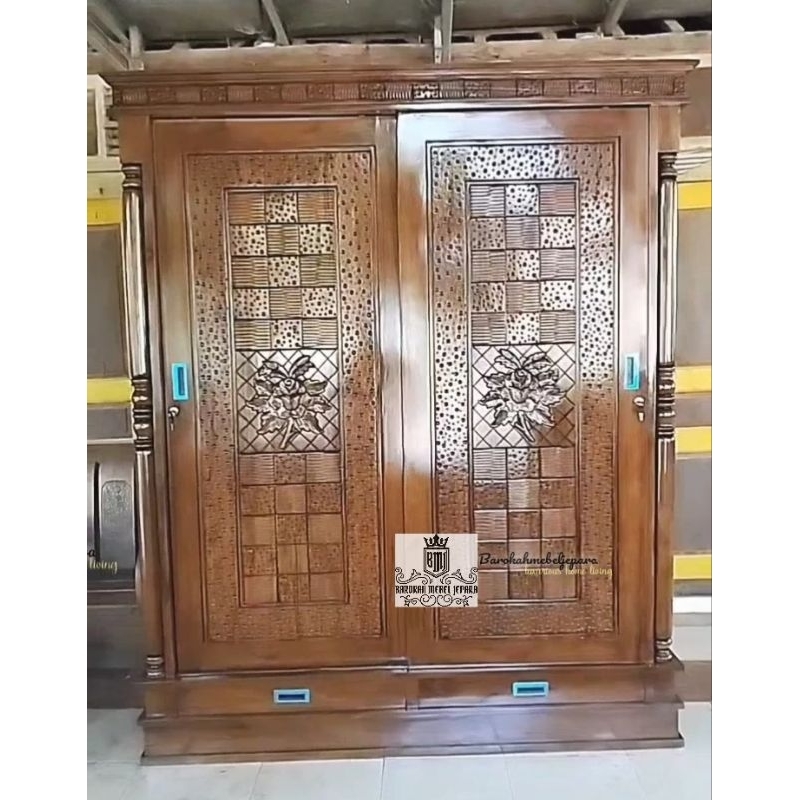 Lemari pakaian 2 pintu jati jumbo pintu sleding geser