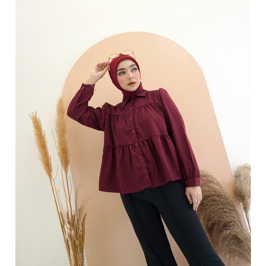 Kemeja Atasan CINDY Motif Basic Kualitas Import Bahan Shakila