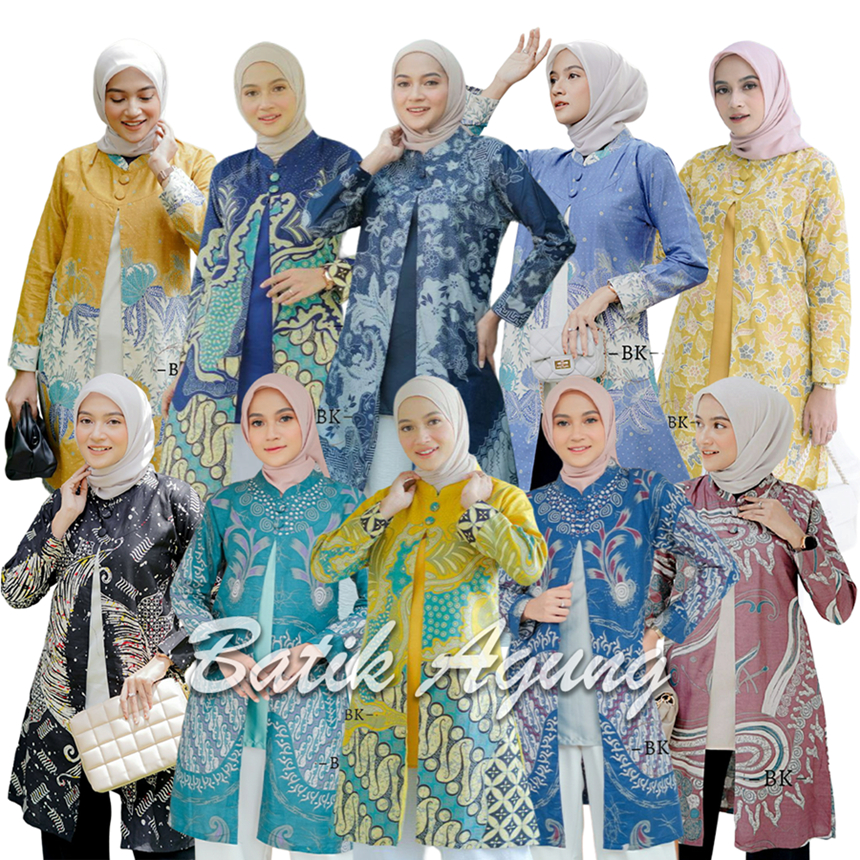 Model Baju Batik Wanita Terbaru 2023 Atasan Lengan Panjang Tunik Wanita Gemuk Jumbo Size