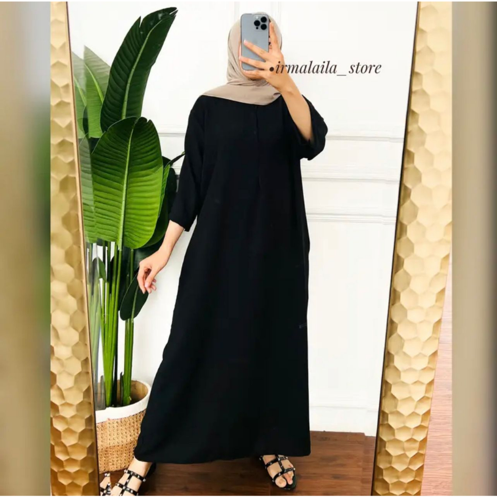 Zea long dress tangan 3/4 airflow crinkle busui, daster gamis panjang