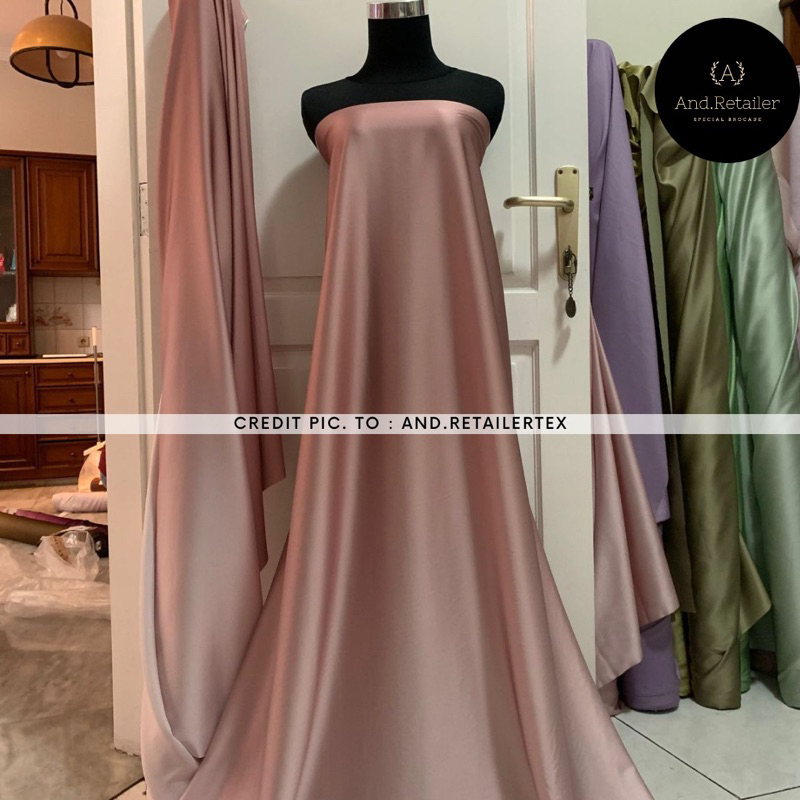 Bahan Kain Satin Armani Silk Gradasi Ombre Gradient 2 tone Warna Rosegold Nude