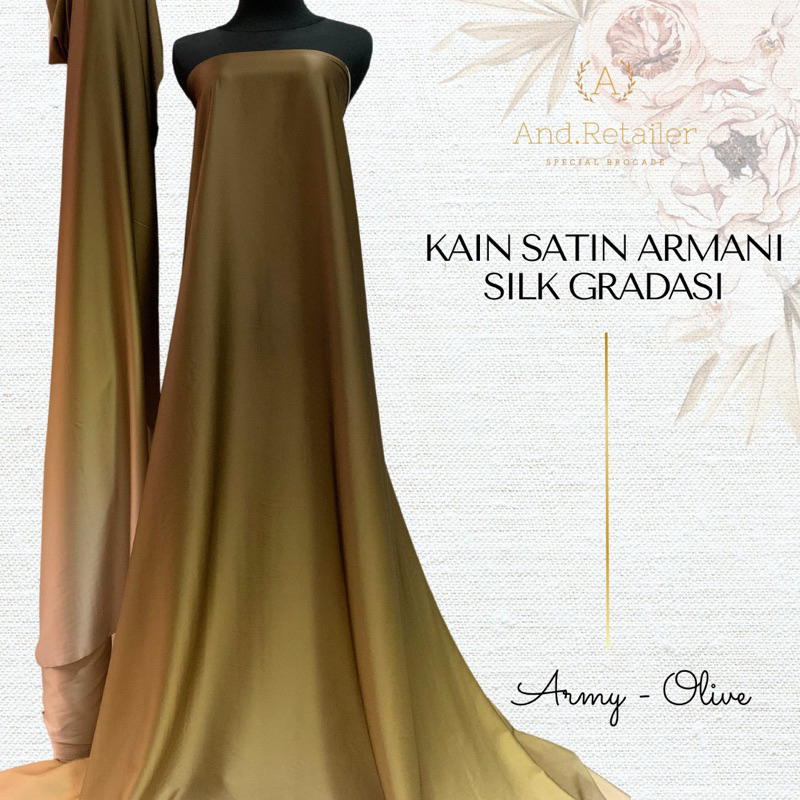 Bahan Kain Satin Armani Silk Gradasi Ombre Gradien 2 tone warna Army Olive