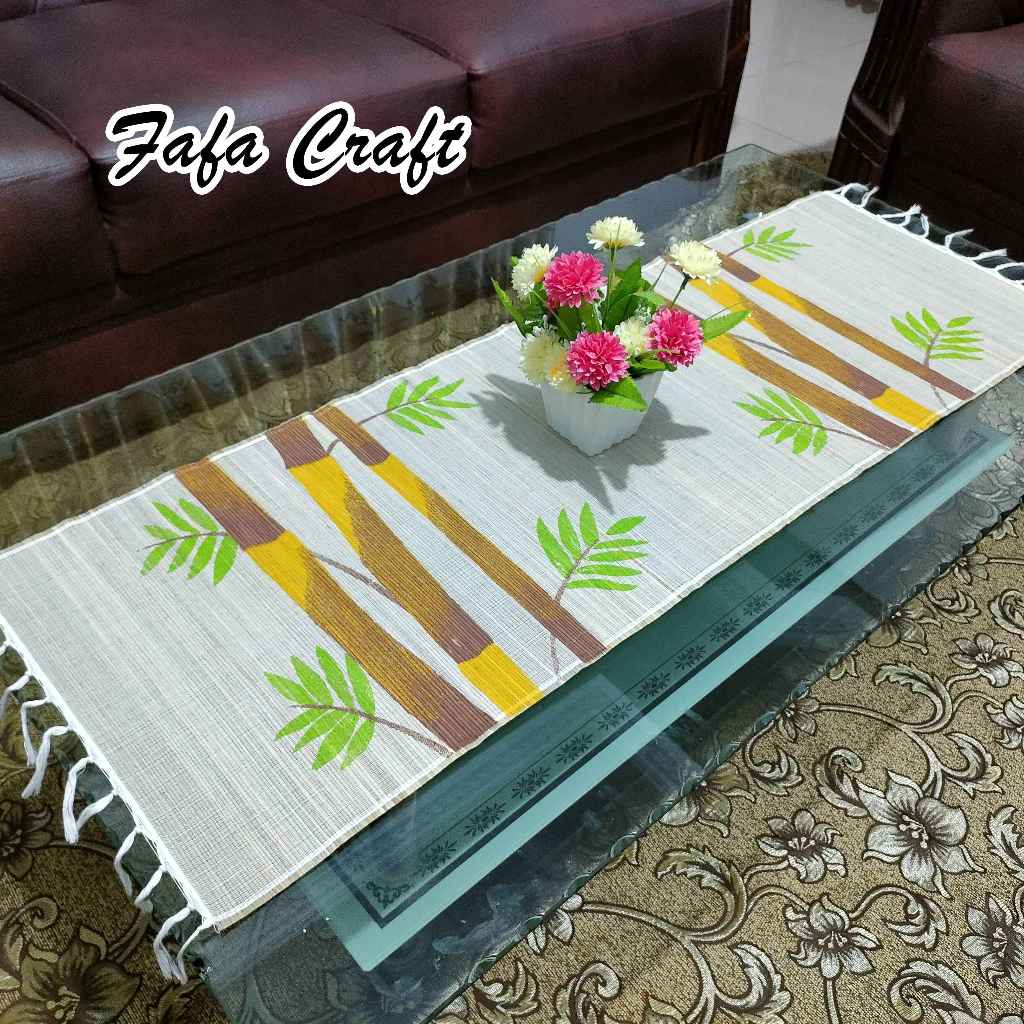 Taplak Meja Hiasan Ruang Tamu Tenun Model Printing 35x95cm