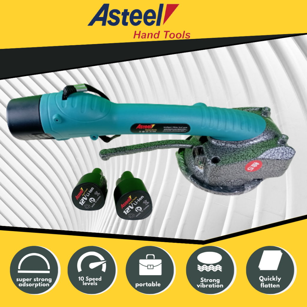 ASTEEL mesin kop getar hisap pasang keramik otomatis cordless baterai 12 V pasang keramik granit kaca - Cordless tile suction 2 battery 12V - mesin kop pasang keramik lantai - mesin getaran ubin keramik granit kaca.