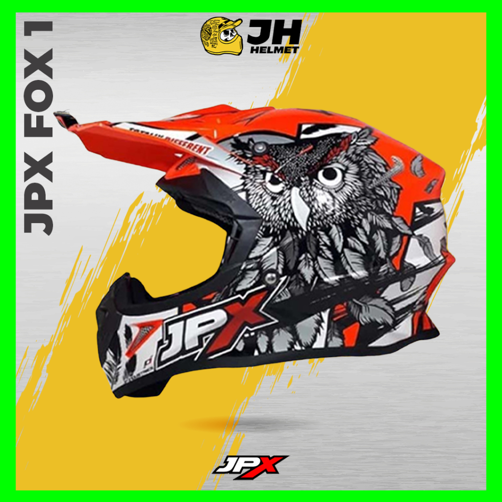 Helm JPX Cross Fox1 X13 Owl Luky Seven Red Fluo Doff | Fox 1 Trail | Helm Full Face | JUAL HELM