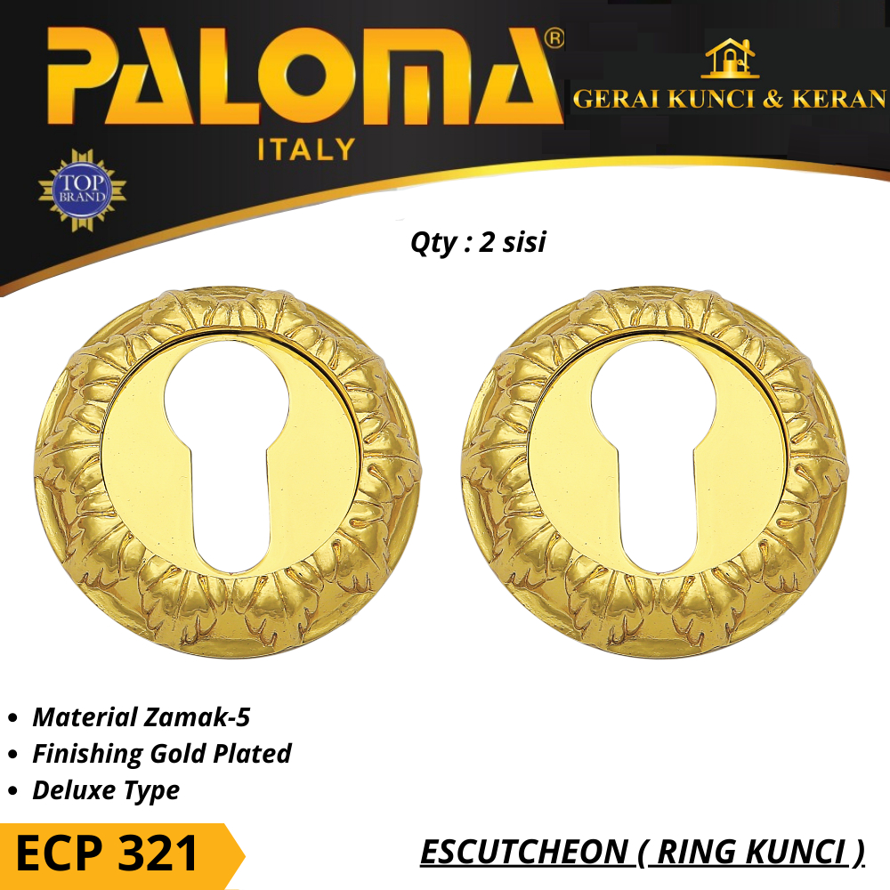 PALOMA ECP 321 RING KUNCI BULAT ESCUTCHEON DELUXE COVER TUTUP CYLINDER KUNCI GOLD PLATED